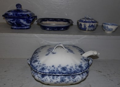 Lot of Antique Flow Blue & Blue Transferware Porcelain