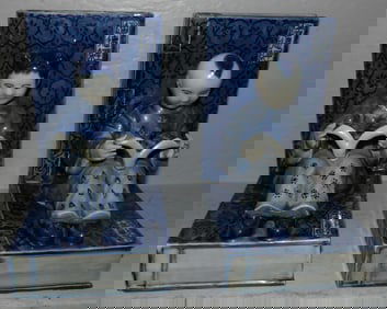 Pair of Oriental Blue & White Porcelain Bookends