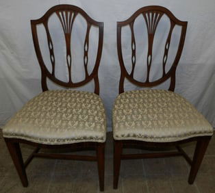 Pair of 19th Century Mahogany Inlaid Shield Back Side Chairs, (As Is)