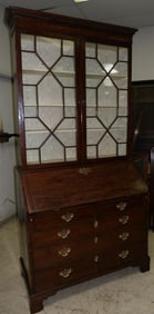 19th Century Mahogany Two Piece Glass Door Slant Front Secretary