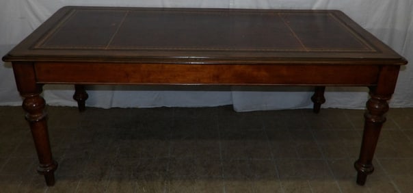 Antique Mahogany & Tooled Leather Top Library Table