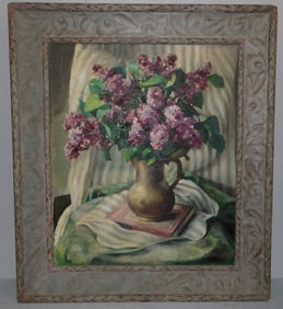 Framed Oil on Canvas Still Life, "Lilacs" - Ada Rasario Cecere