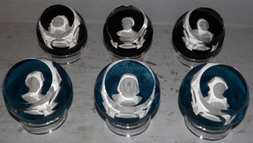 Six Franklin Mint Baccarat Paperweights