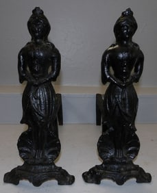 Pair of Antique Cast Iron Figural Andirons