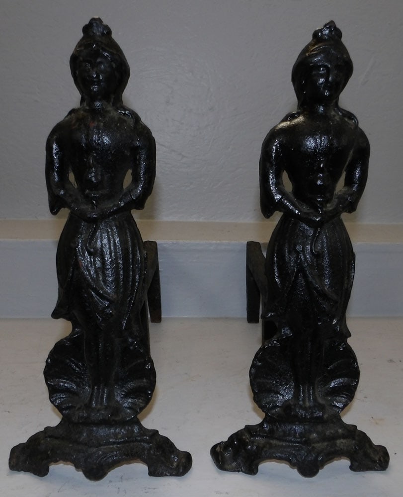 Pair of Antique Cast Iron Figural Andirons  (1 of 4)