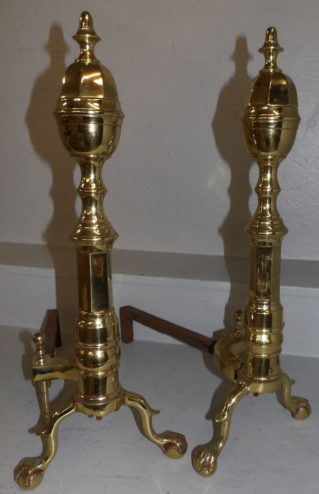Pair of Brass Andirons: Pair of Brass Andirons. 22" H 9" W