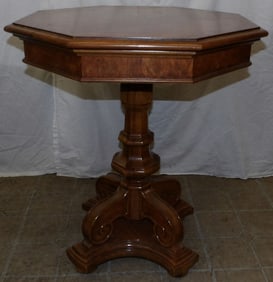 Octagonal Burl Walnut Banded Elmwood Stand