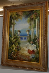 Framed Oil on Canvas Mediterranean Scene