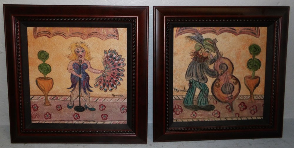 Two Painted Folk Art Tiles Artist Signed (1 of 4)