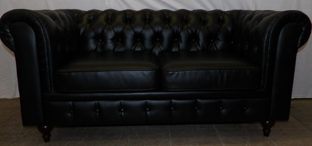 Vinyl Upholstered Chesterfield Style Loveseat: Vinyl Upholstered Chesterfield Style Loveseat. 30 1/2" H 66" W 33 1/2" D