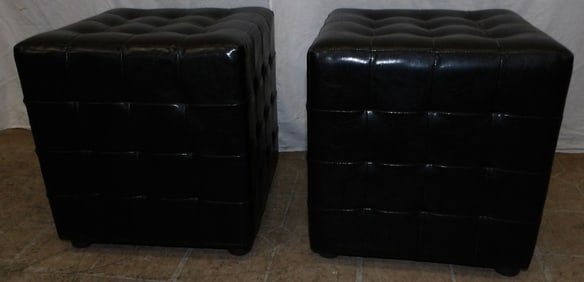 Pair of Vinyl Upholstered Ottomans