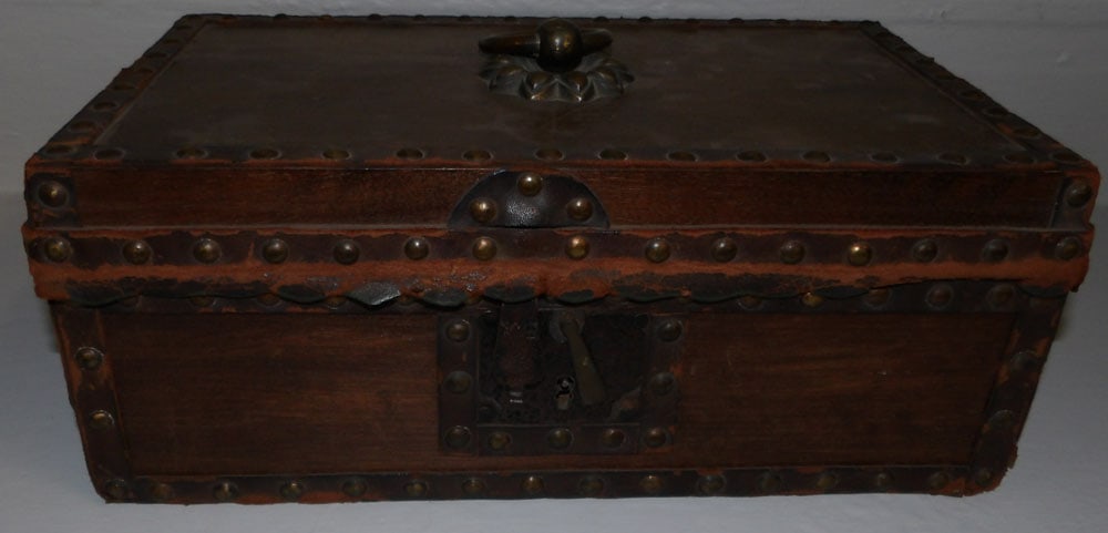 Antique Walnut & Leather Bound Box  (1 of 5)