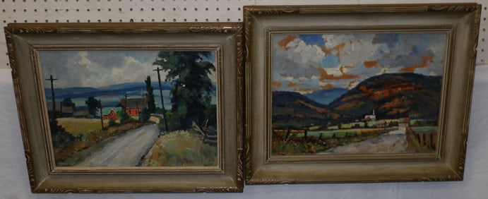 Two Framed Oil on Boards of Village Scenes