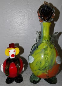 Art Glass Clown Form Decanter, & Art Glass Clown