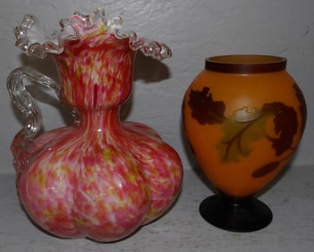 Art Glass Cameo Vase & Art Glass Pitcher