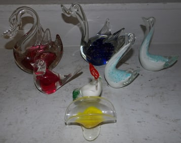 Six Art Glass Birds