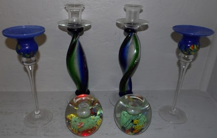 Six Art Glass Candlesticks