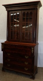 19th Century Two Piece Mahogany Empire Secretary with Glass Doors