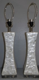 Pair of Modern Shell Decorated Lamps with Lucite Bases