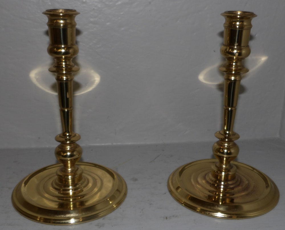 Pair of Round Base Baldwin Brass Candlesticks  (1 of 4)