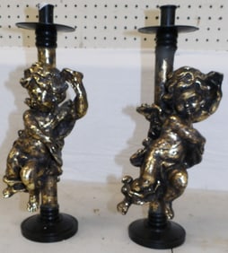 Pair of Gilded Resin Cherub Candlesticks