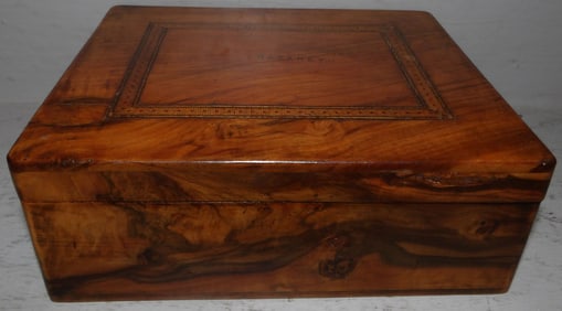 Antique Burl Walnut Dresser Box, (Hinge Needs Repair)