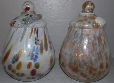 Two Art Glass Covered Jars by Silvestri
