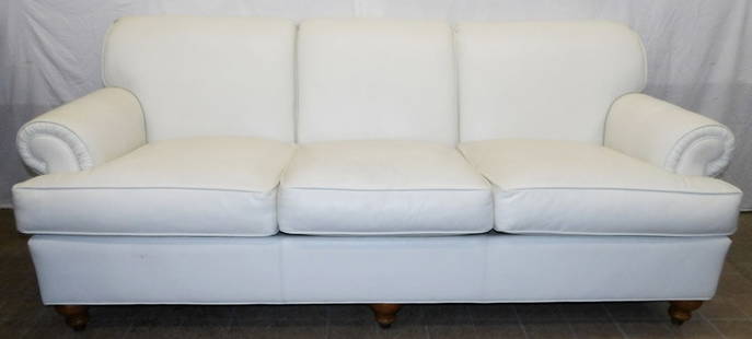 White Leather Upholstered Sofa by Ethan Allen: White Leather Upholstered Sofa by Ethan Allen. 34 1/2" H 84" W 39" D