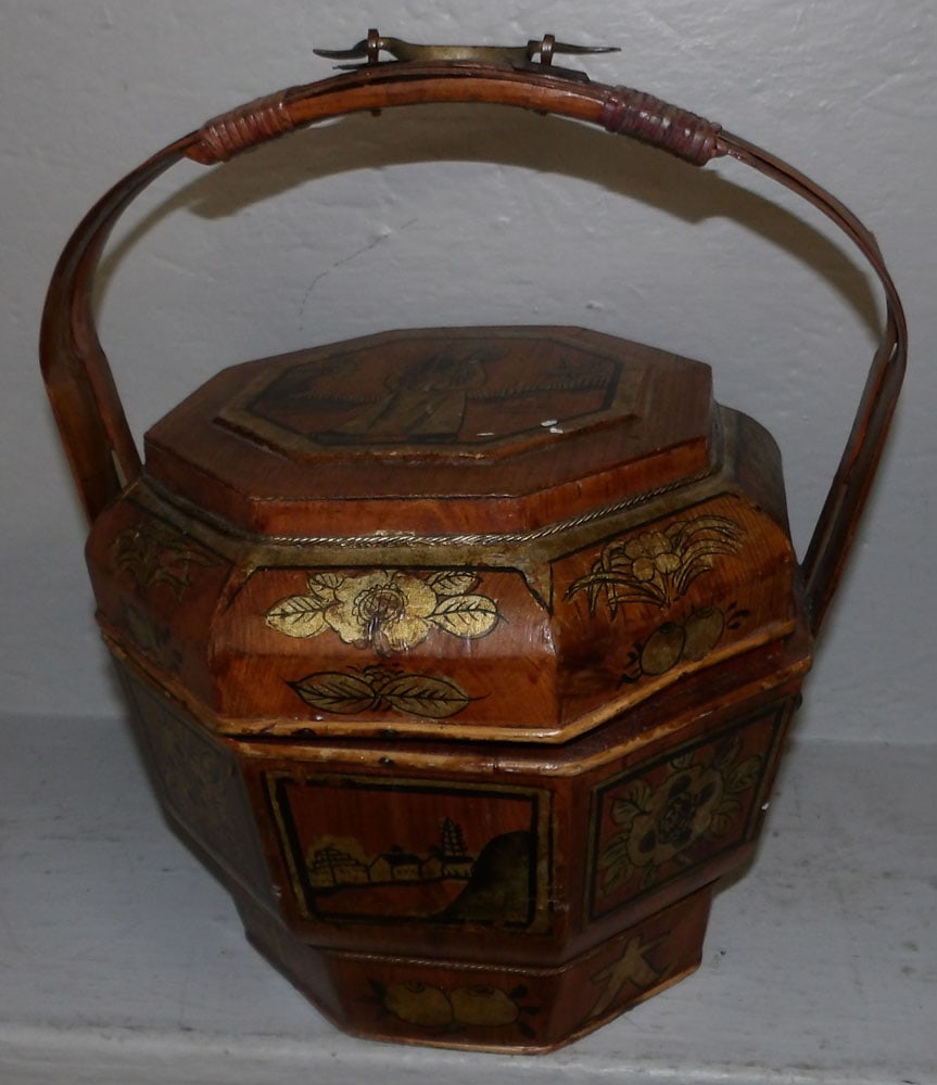 Paint Decorated Oriental Rattan & Wood Wedding Basket (1 of 5)