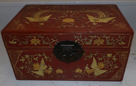 Painted & Red Lacquered Oriental Box