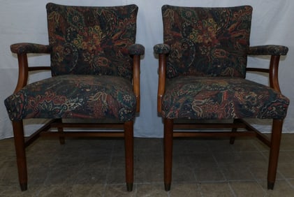 Pair of Walnut & Upholstered Arm Chairs