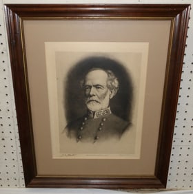 Framed Portrait Engraving of General Lee Artist Signed