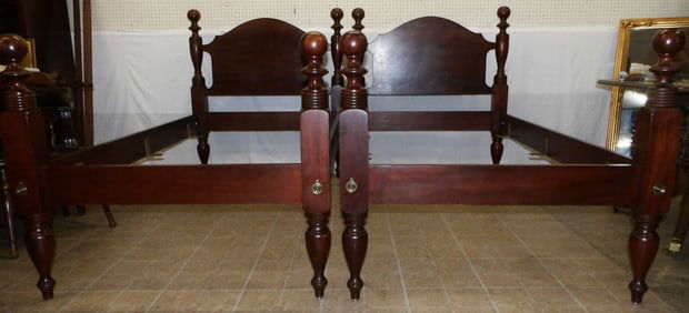 Pair of Mahogany Twin Beds by Craftique