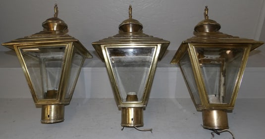 Three Antique Brass Outdoor Lights