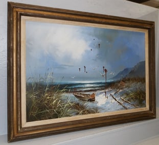 Framed Oil on Canvas Ocean Scene Artist Signed