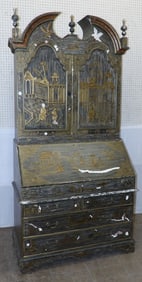 Chinoiserie Painted Two Part Secretary with Fitted Interior
