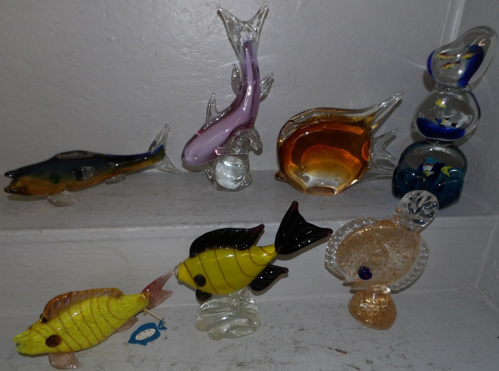 Lot of Art Glass Fish : Lot of Art Glass Fish . Up to 12 1/4" H 6" Dia.