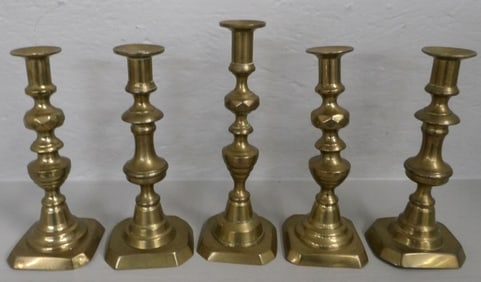 Lot of 19th Century Brass Push Up Candlesticks