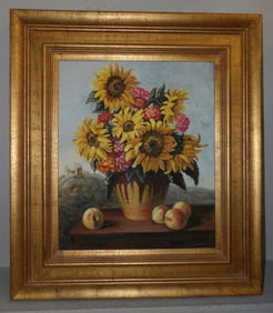 Framed Oil on Canvas Still Life of Sun Flowers