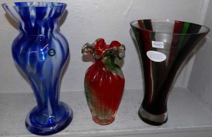 Three Art Glass Vases