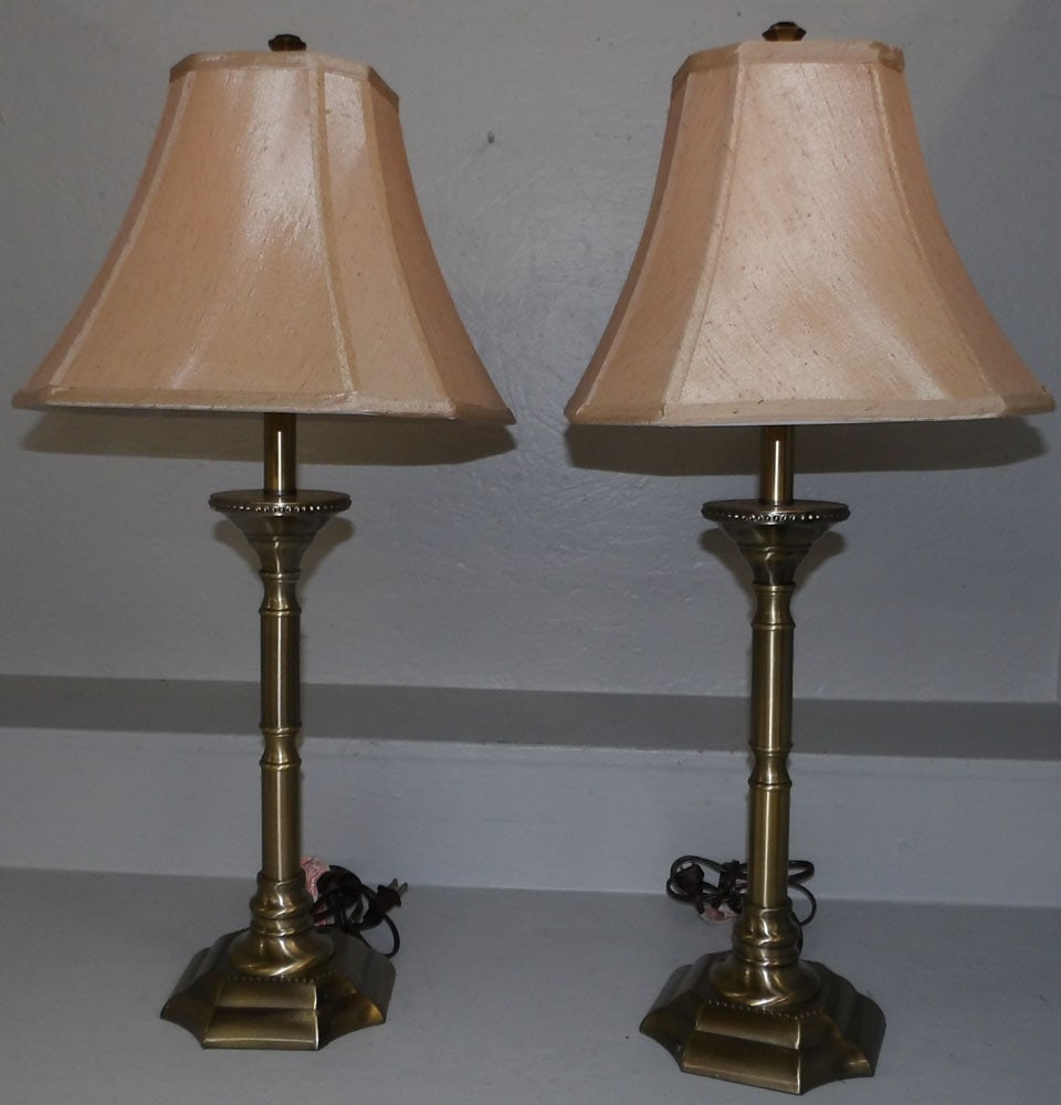 Pair of Brass Buffet Lamps: Pair of Brass Buffet Lamps. 30 1/2" x 13"