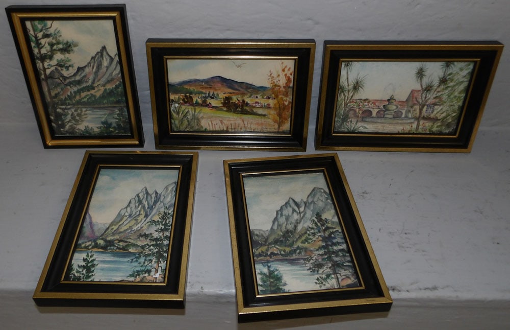 Lot of Five Small Framed Watercolors  (1 of 4)