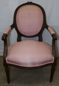 Antique Carved Walnut & Upholstered French Fauteuil