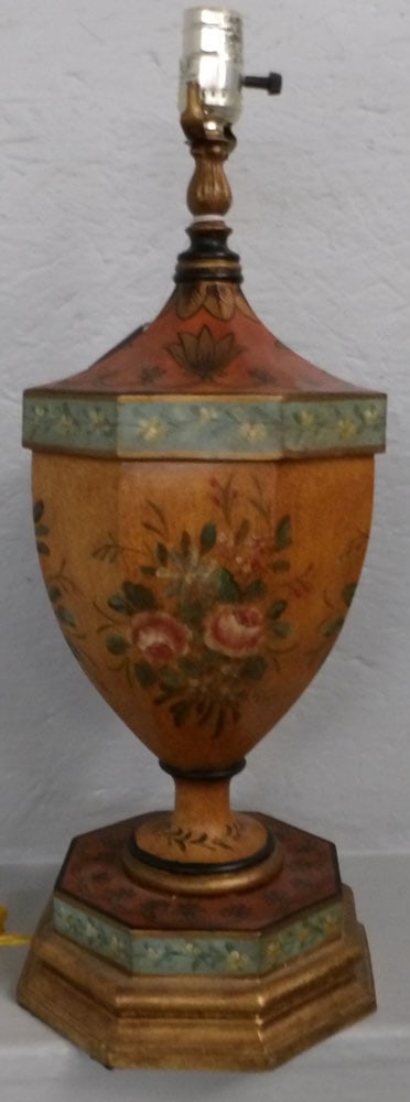 Paint Decorated Urn Form Lamp: Paint Decorated Urn Form Lamp. 21" H 8" Dia.