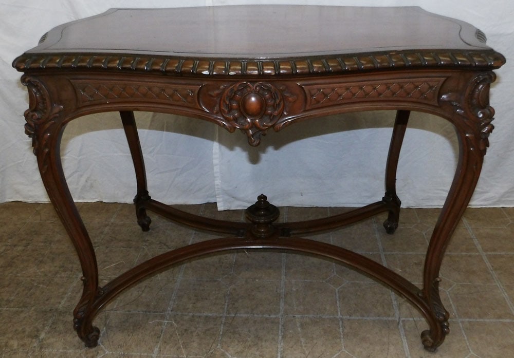 Antique Carved Walnut Victorian Turtle Form Top Center Table (1 of 8)