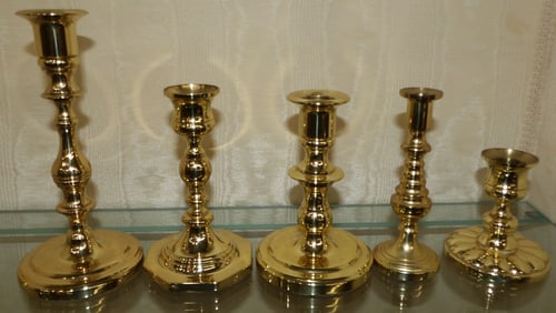 Lot of Five Brass Baldwin Candlesticks