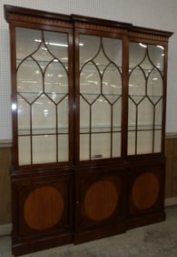 Mahogany & Satin Wood Two Piece Glass Door Breakfront by Baker