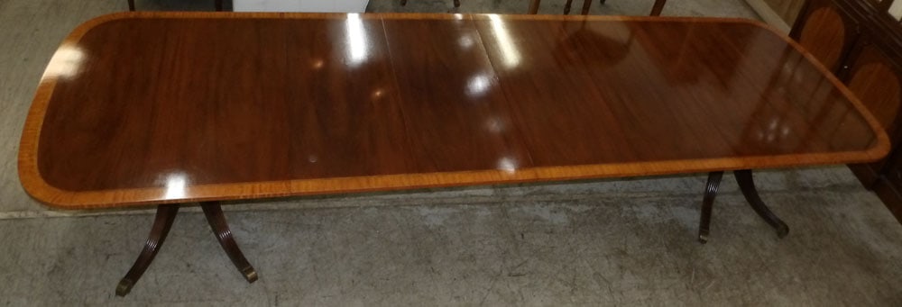 Mahogany & Satin Wood Two Pedestal Dining Table with Four Leaves by Baker Collector's Edition (1 of 11)
