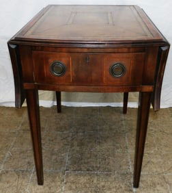 Mahogany & Tooled Leather Top One Drawer Drop Leaf End Table