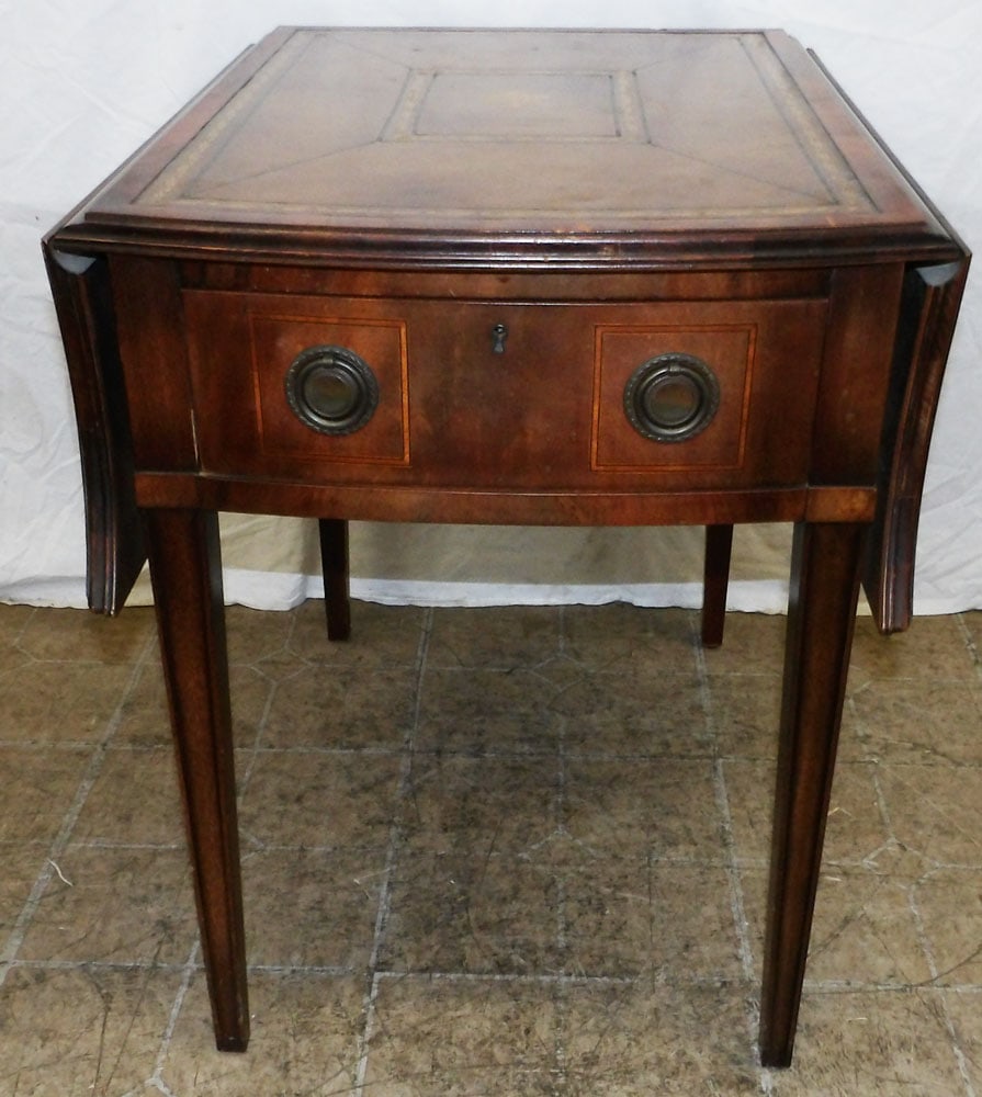 Mahogany & Tooled Leather Top One Drawer Drop Leaf End Table  (1 of 6)